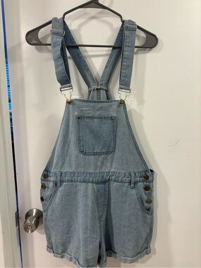 SHEIN Light Blue Denim Short Overalls Romper